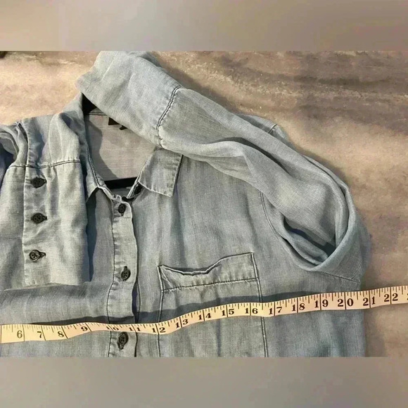 Who What Wear Lyocell Denim Long Sleeve Button Down Large Cuffs Pocket Size M - Picture 6 of 11